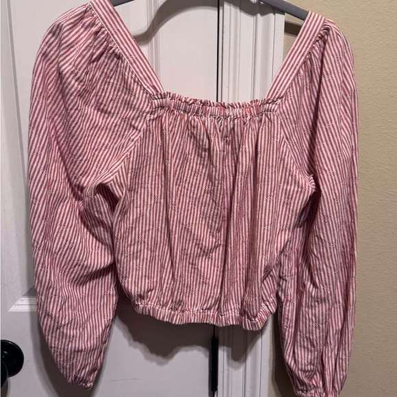 Madewell Puff Long Sleeve Button Down Crop Top Embroidered Stripes Orange Sz XS - Picture 10 of 12